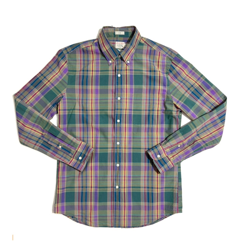J. Crew Men's Secret Wash Slim Fit Plaid Poplin Button Down Shirt Size Medium